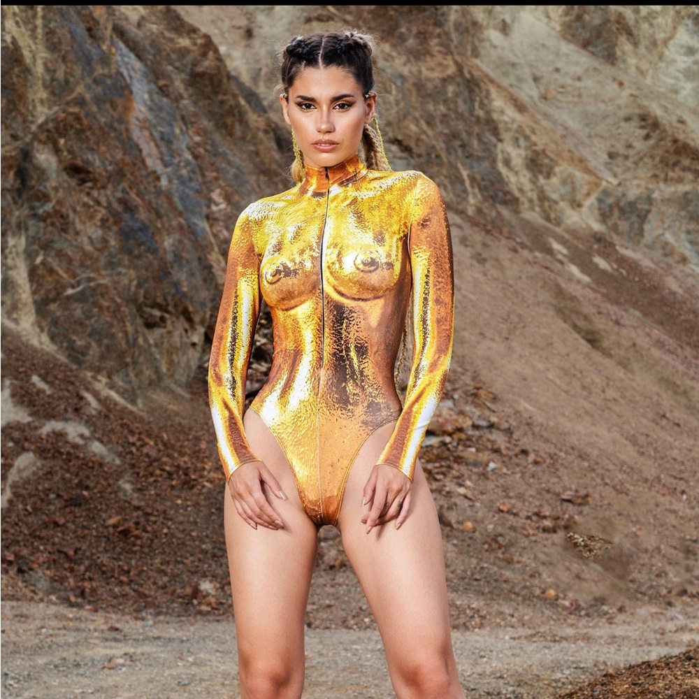 rave bodysuit golden festival outfit